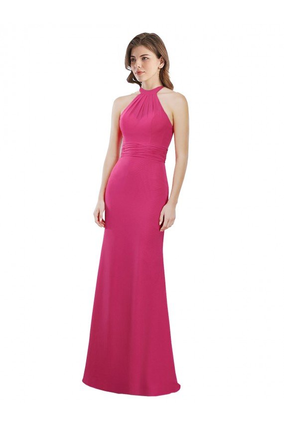 Affordable Slim A-Line Long Chiffon Bridesmaid Dress with Strappy Back UK