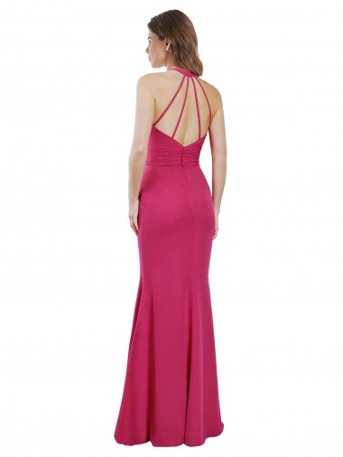 Affordable Slim A-Line Long Chiffon Bridesmaid Dress with Strappy Back UK