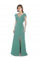Affordable Full Length Chiffon Bridesmaid Dress with Ruffled Cap Sleeves and Side Slit UK