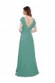Affordable Full Length Chiffon Bridesmaid Dress with Ruffled Cap Sleeves and Side Slit UK