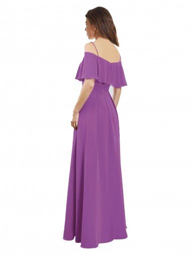 Affordable Draped Off The Shoulder Chiffon Bridesmaid Dress with Spaghetti Straps and Ruffled Neckline UK