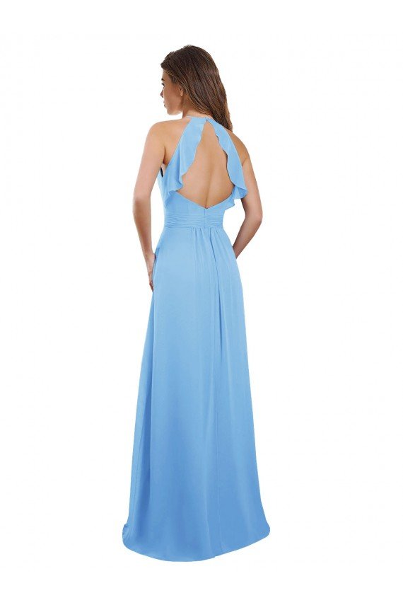 Affordable Chiffon A-Line Bridesmaid Dress with Halter Neck and Ruffled Back Straps UK