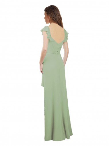 Affordable Draped Sweetheart Chiffon Bridesmaid Dress with Ruffled Cap Sleeves UK
