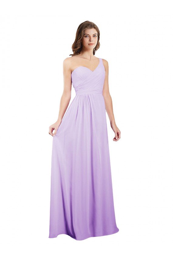 Affordable Draped One Shoulder A-Line Long Chiffon Bridesmaid Dress UK