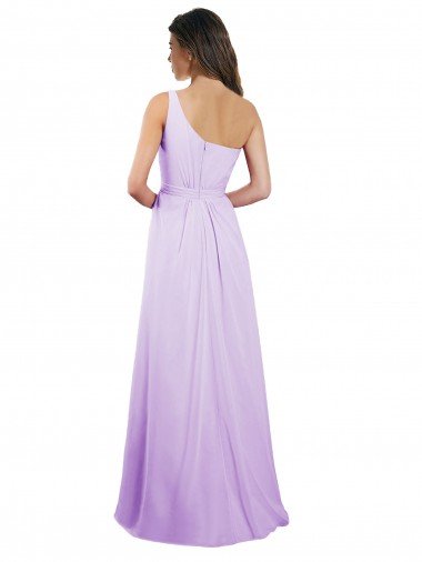 Affordable Draped One Shoulder A-Line Long Chiffon Bridesmaid Dress UK