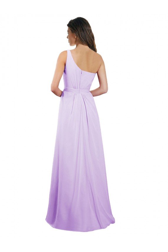 Affordable Draped One Shoulder A-Line Long Chiffon Bridesmaid Dress UK