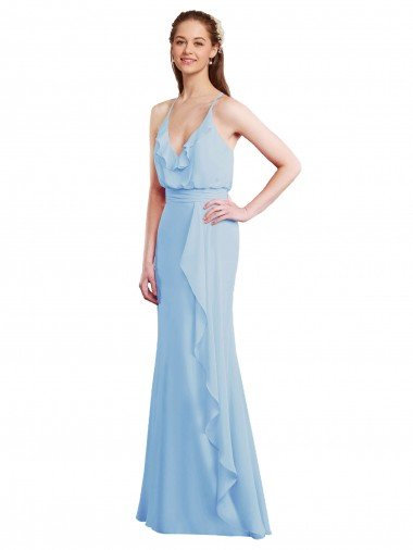 Affordable Fluted Long Chiffon Bridesmaid Dress with Cascading Ruffles UK
