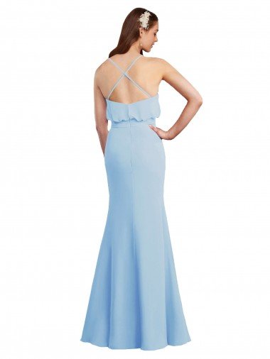 Affordable Fluted Long Chiffon Bridesmaid Dress with Cascading Ruffles UK