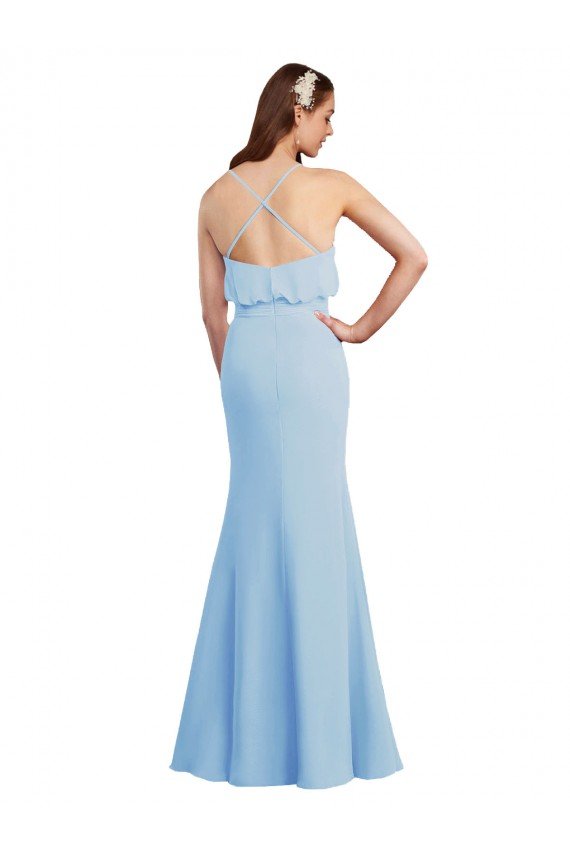 Affordable Fluted Long Chiffon Bridesmaid Dress with Cascading Ruffles UK