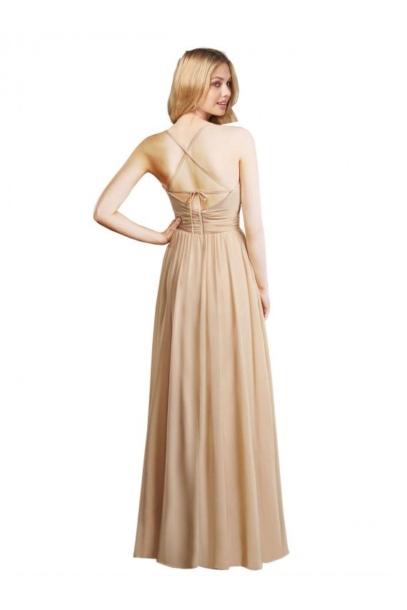 Affordable Draped Long Chiffon A-Line Dress with Cascading Ruffles UK
