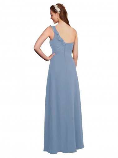 Affordable Single Shoulder Strap Long Chiffon Bridesmaid Dress with Cascading Ruffles UK