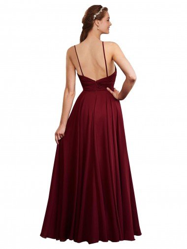 Affordable Long A-Line Halter Neck Chiffon Bridesmaid Dress with Draped Bodice UK