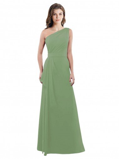 Affordable One Shoulder Chiffon Bridesmaid Dress with Pleats and Side Slit UK