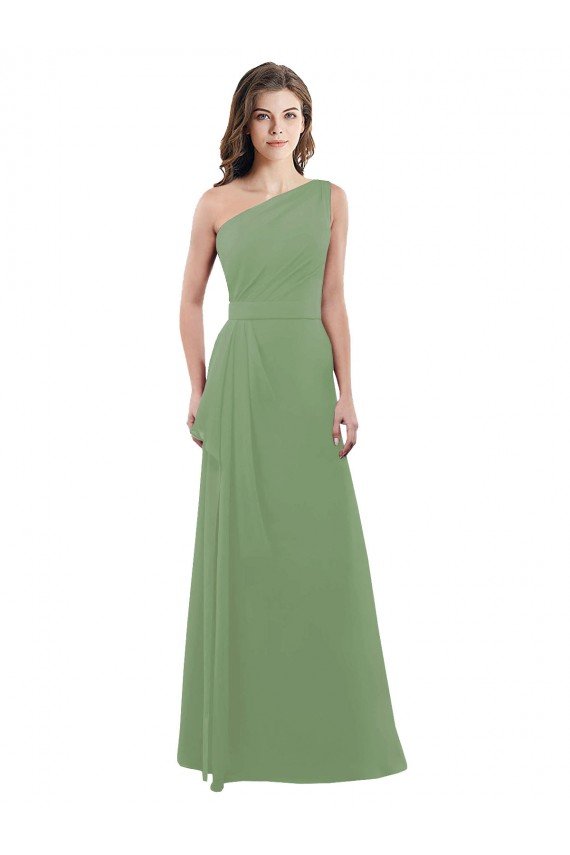 Affordable One Shoulder Chiffon Bridesmaid Dress with Pleats and Side Slit UK