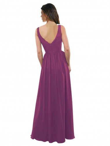 Affordable Long Chiffon A-Line Bridesmaid Dress with V-Neck Wrap Bodice UK
