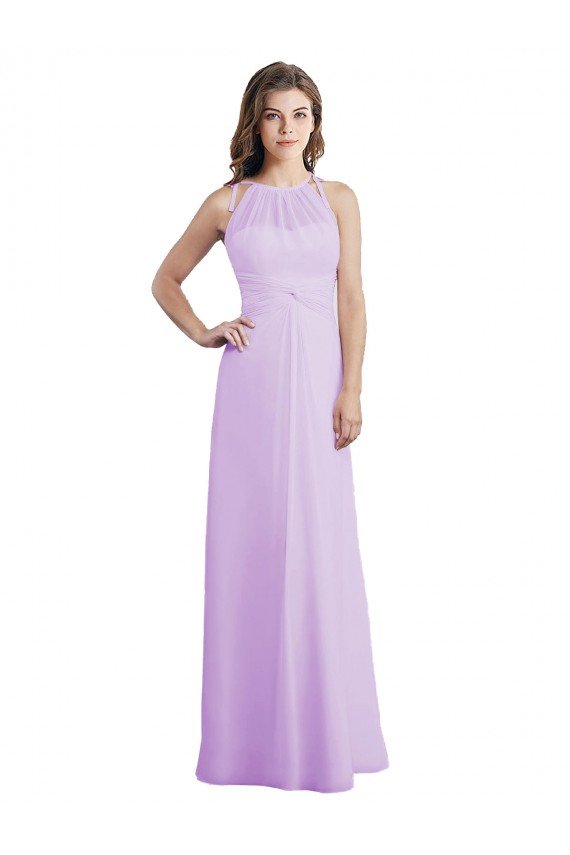 Affordable Sweetheart Long Chiffon Bridesmaid Dress with Halter Straps UK