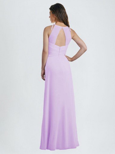 Affordable Sweetheart Long Chiffon Bridesmaid Dress with Halter Straps UK