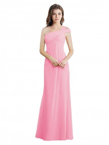 Affordable Single Shoulder Chiffon Bridesmaid Dress with Draped Bodice UK