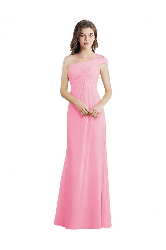 Affordable Single Shoulder Chiffon Bridesmaid Dress with Draped Bodice UK