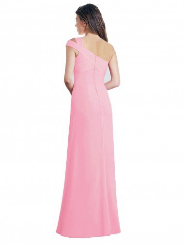 Affordable Single Shoulder Chiffon Bridesmaid Dress with Draped Bodice UK