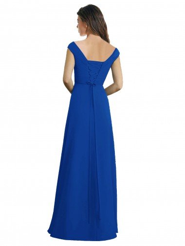 Affordable Draped Shoulder V-Neck Long Chiffon Bridesmaid Dress UK