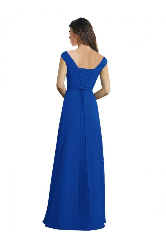 Affordable Draped Shoulder V-Neck Long Chiffon Bridesmaid Dress UK
