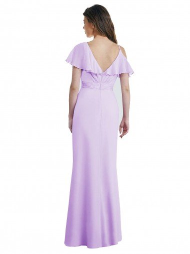 Affordable Ruffled Neckline Cold Shoulder Long Chiffon Bridesmaid Dress UK