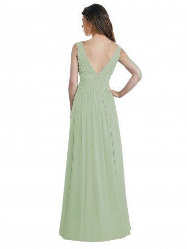 Affordable V-Neck A-Line Long Chiffon Bridesmaid Dress with Draped Bodice UK