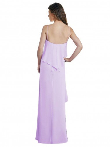 Affordable Scoop Neck Long Chiffon Bridesmaid Dress with Cross Over Neckline Flounce UK