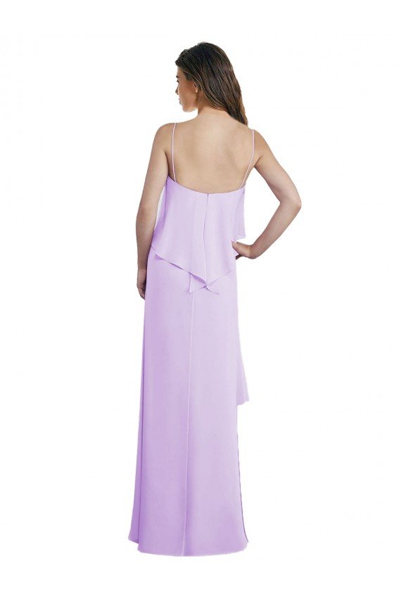 Affordable Scoop Neck Long Chiffon Bridesmaid Dress with Cross Over Neckline Flounce UK