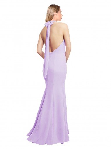 Affordable Chiffon Mermaid Bridesmaid Dress with Back Tie Halter Straps and Side Slit UK