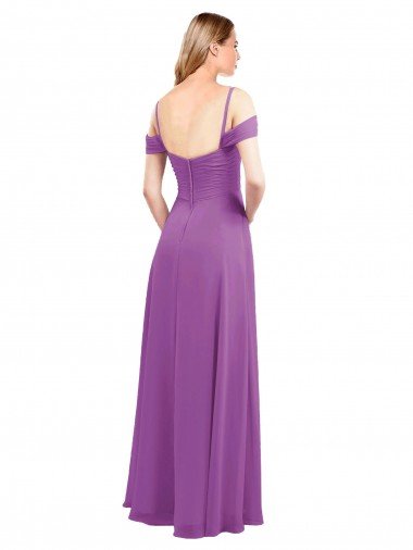Affordable Cold Shoulder Long Chiffon Bridesmaid Dress with Ruching Details UK