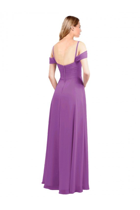 Affordable Cold Shoulder Long Chiffon Bridesmaid Dress with Ruching Details UK