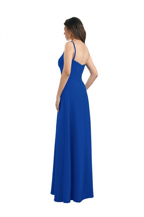 Affordable One Shoulder A-Line Chiffon Bridesmaid Dress with Pleated Bodice UK