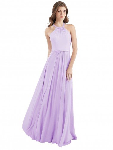 Affordable Halter Chiffon A-Line Bridesmaid Dress with Flounce Back UK