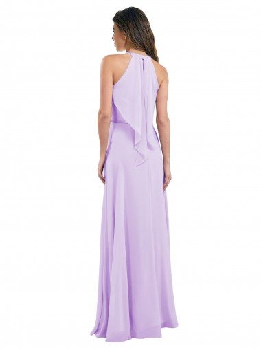 Affordable Halter Chiffon A-Line Bridesmaid Dress with Flounce Back UK