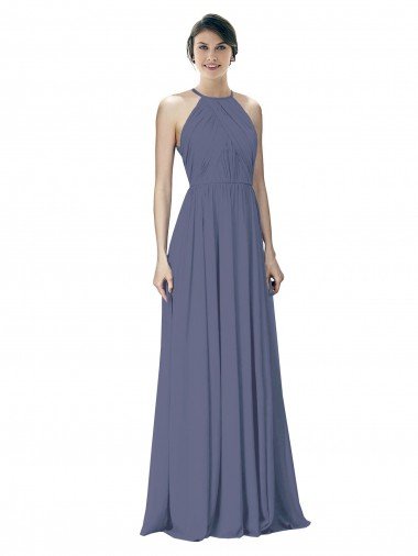 Affordable Halter Neck Ruched Bodice Chiffon Bridesmaid Dress UK