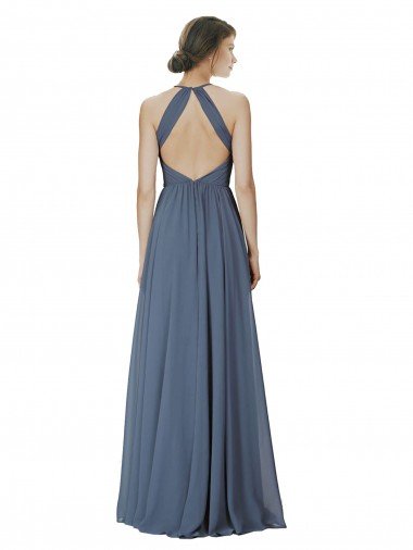 Affordable Halter Neck Ruched Bodice Chiffon Bridesmaid Dress UK