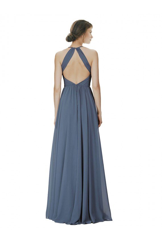 Affordable Halter Neck Ruched Bodice Chiffon Bridesmaid Dress UK