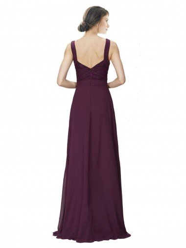 Affordable Long Chiffon Bridesmaid Dress with Ruched Criss Cross V-Neck Bodice UK