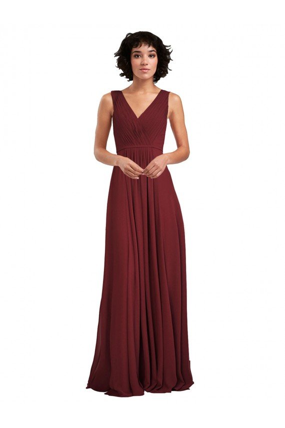 Affordable Sleeveless V-Neck Pleated Chiffon Bridesmaid Dress UK