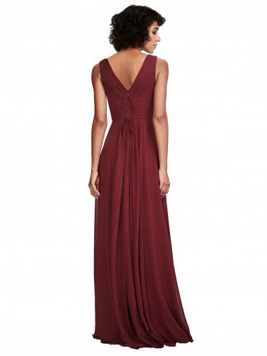 Affordable Sleeveless V-Neck Pleated Chiffon Bridesmaid Dress UK