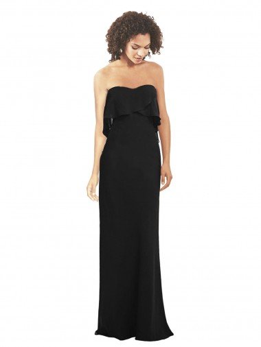 Affordable Strapless Chiffon Bridesmaid Dress with cascading Flounce Crop Top Bodice UK
