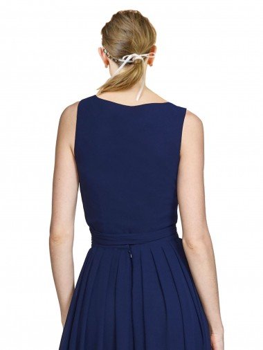 Affordable V-Neck Ruched Chiffon Bridesmaid Dress with Waistband UK