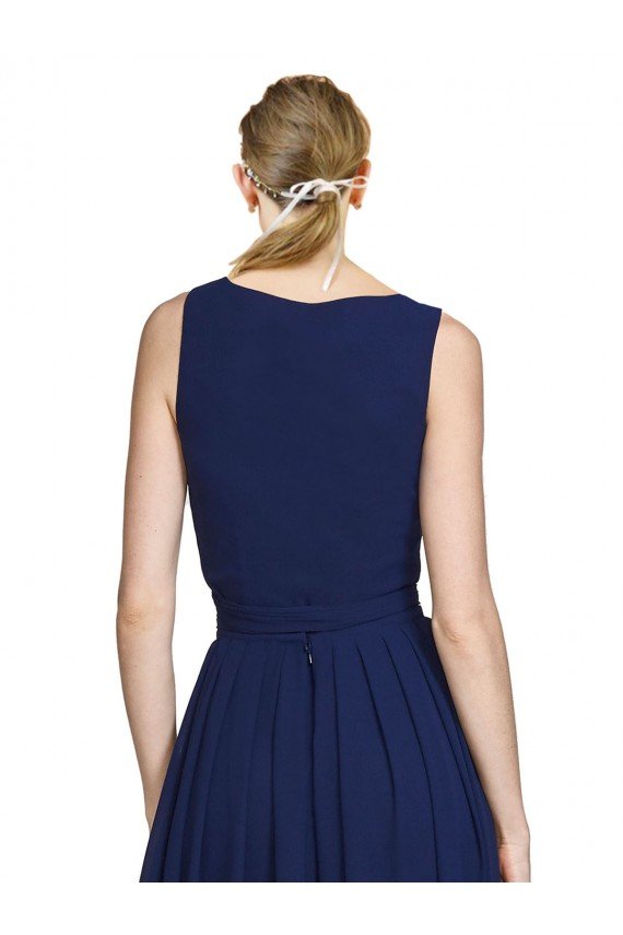 Affordable V-Neck Ruched Chiffon Bridesmaid Dress with Waistband UK