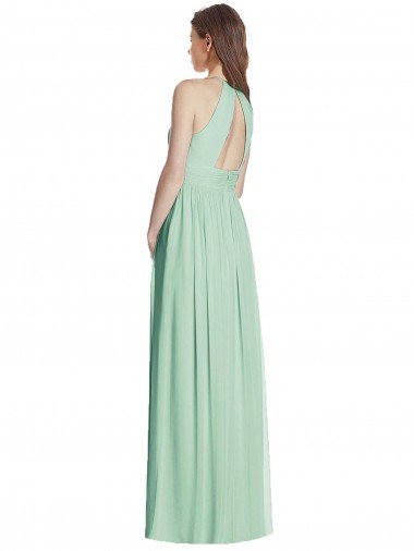 Affordable Cutout Open Back Shirred Halter Maxi Bridesmaid Dress UK