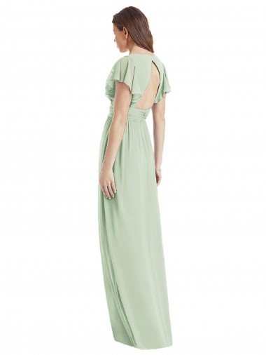 Affordable Flutter Sleeves Draped Wrap V-Neck Chiffon Bridesmaid Dress UK