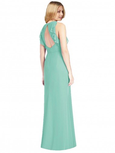 Affordable Jewel Neck Mermaid Open Back Chiffon Bridesmaid Dress UK
