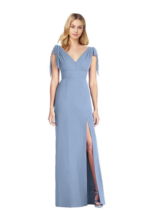 Affordable Bow-Shoulder Sleeveless Deep V-Back Mermaid Bridesmaid Dress UK