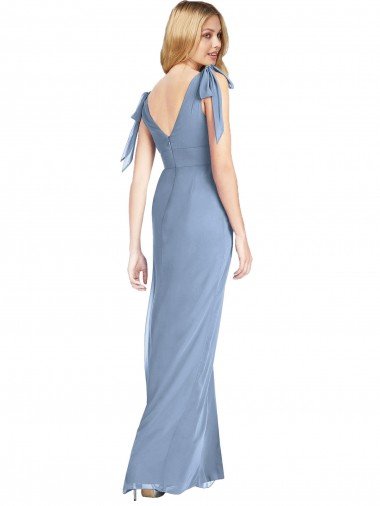 Affordable Bow-Shoulder Sleeveless Deep V-Back Mermaid Bridesmaid Dress UK
